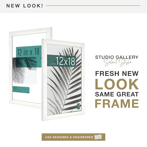 MCS Studio Gallery 12x18 Picture Frame White Woodgrain, Rectangle Photo Frame for Photos, Posters & Art Prints (1-Pack)