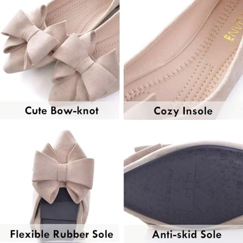 Image of SAILING LU Womens Bowknot Ballet Flats Pointy Toe Suede