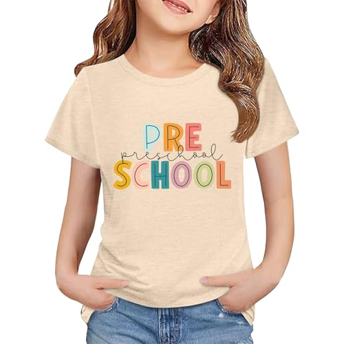 Retro Kids School Shirts Girls Boys First Day Back to School T-Shirt Preschool Cute Letter Graphic Short Sleeve Tops