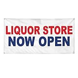 Vinyl Banner Multiple Sizes Liquor Store Now Open Red Blue Business Outdoor Weatherproof Industrial Yard Signs 6 Grommets 36x72Inches