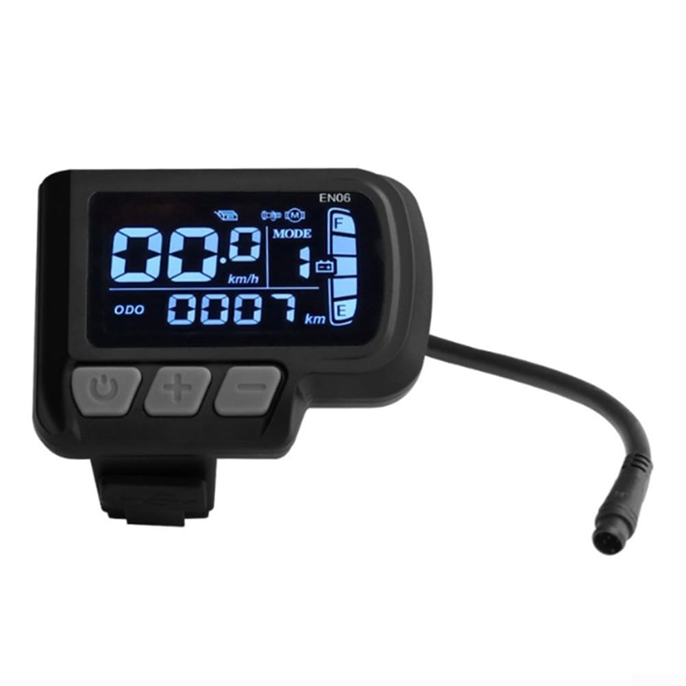 Affichage E-Bike 24V 36V 48V avec écran LCD et câble d'interface à 6 broches pour guidon de vélo électrique Corps ABS de 22,2 mm résistant à la température