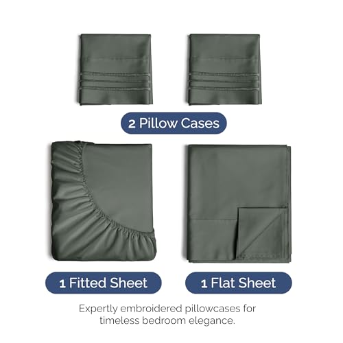 Image of Cal King Size 4 Piece Sheet Set - Soft & Cooling Bed Sheets - Gunmetal Grey | Fits 8 Inch to 16 inch Mattress, Wrinkle Free & Fade Resistant with Deep Pockets, Breathable, Comfy Hotel Luxury Bedding