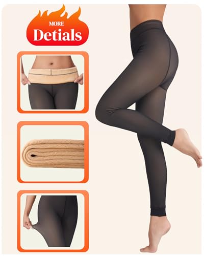 Image of leg elegant Fleece Lined Tights Women Sheer Warm Pantyhose Leggings Fake Translucent Thermal Winter Thick Tights for Dresses