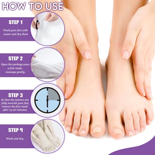 6 Pares Mascarilla Pies Exfoliante,Máscara Pies Peeling,Calcetines exfoliantes para pies,Hidratación Profunda,Mujeres y Hombres Quitar Piel Muerta y Callos,Lavanda+Rosa - imagen 6