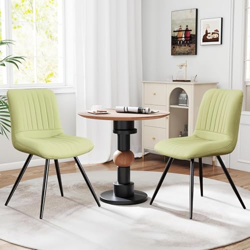 Image of Dining Chairs Set of 2, Modern Dining Chairs with Thick Cushions, Faux Leather Upholstered Kitchen Dining Room Chairs with Metal Legs for Dining Living Room (Green)