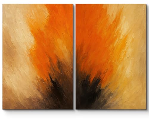 SIGNLEADER Canvas Print Wall Art Set Orange and Brown Abstract Vibrant Brushstroke Illustrations Modern Relax/Calm Multicolor for Living Room, Bedroom, Office - 24"x36" x 2