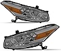 SOCKIR Headlight Assembly Set Compatible with 2008-2012 Honda Accord 2-Door Coupe Projector Sealed Headlamp Replacement Passenger and Driver Side Front Lights (Amber Reflector with Smoke Lens)
