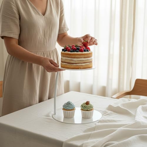 ANGYGH 1PC Top 3.93'' High 5.9'' Base 5.9'' White Metal Modern Cake Stand Floating Cake Separator Stand Wedding Birthday Party Valentine's Day Decorative Christmas Cake Decoration Compartment Stand by ANGYGH - Image 5