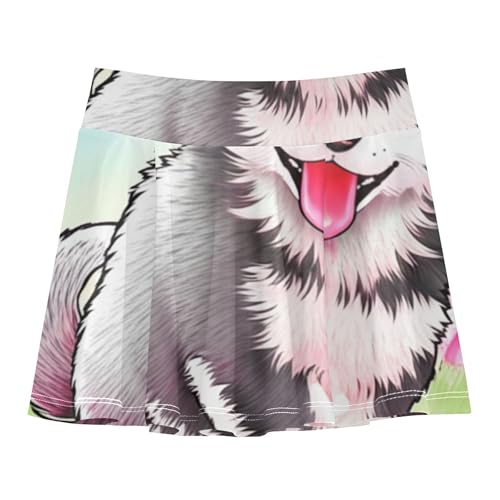 Cute Husky Puppy Rainbow Fur Athletic Shorts for Girls Skorts Tennis Skirts for Kids Casual Pleated Skort 3t