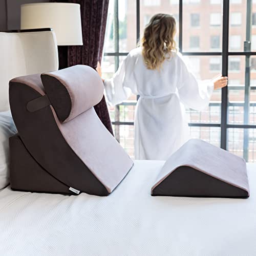 Avana Kind Bed Orthopedic Support Wedge Pillow Comfort System, Rose/Grey, 4-Piece-Set #TOP2