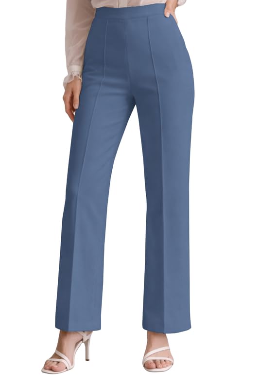 swadesi stuff Women High Waisted Office Trousers Straight Fit Wide Leg Palazzo Pants Elastic Waist Stretch Fabric Formal Casual Bottoms for Work Travel-picture-45
