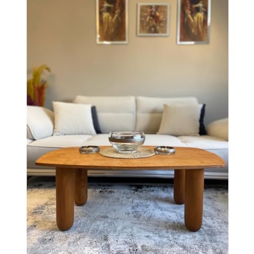 Image of Teak Wood Round Legs Coffee /Tea Table, Folding Small Table Unique Design (66X45X28 Cm), Brown