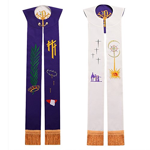 BLESSUME Church Stole - Chulla de sacerdote reversible bordado, P...