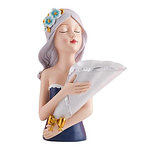 Resin Creative Bouquet Girl Ornaments Sculpture Gift Living Room Flower Arrangement Container Home Decoration Accessories Modern (Color : Blue) (Purple)