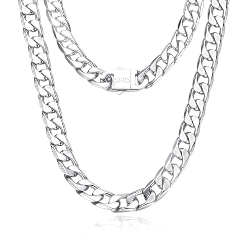 14MM Cuban Link Chain for Men, 316L Stainless Steel and 925 Sterling Silver Filled, Silver Chain for Men, Available In 22/24/26/28/30 Inches, Silver Mens Chain Necklace