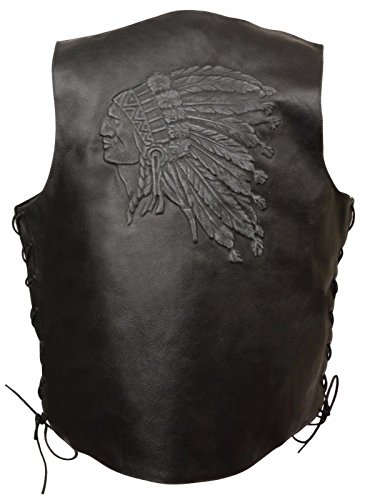 EVENT LEATHER Men’s Motorcycle Black Indian Head Embroidered Leather Vest W/Side Laces ELM3935 (US, Alpha, Large, Regular, Regular, Black)