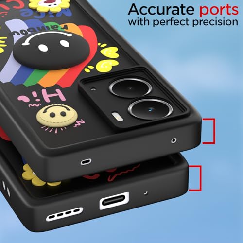 Image of Pikkme Back Cover for Realme P3 5G | Soft Silicone| Cute Rainbow Smile & 3D Cartoon Flower Design | Shockproof Raised Camera Protection Bumper Case (Black)