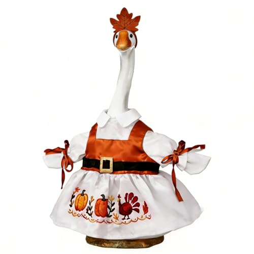 Gliswaieuznd Thanksgiving Porch Goose Outfits Fits 23 Lawn Goose Statue Fall Turkey Pumpkin Embroidered Clothes with Hat Costume for Autumn Yard Patio & Garden Decor (Thanksgiving One Size)
