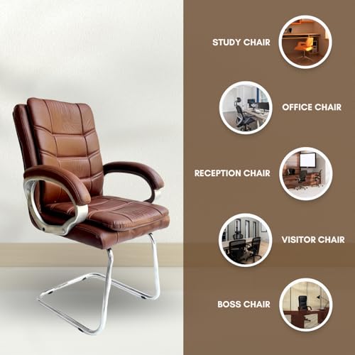 Image of activa Executive Office Visitor Chair | Ergonomic Relax Chair for Study, Home, Reception| Comfortable Cushioned Seat Back, Double Pipe Frame with Arm Rest Guest Seating (2, Brown, Star)