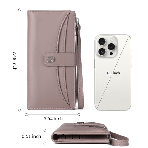 Image of Womens Wallet Bifold Long Card Holder Vegan Leather with Zipper Pocket