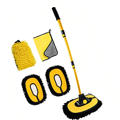 MVEQRRN Upgrade Car Wash Brush Mop with Long Handle,Chenille Microfiber Car Wash Brush Car Cleaning Brush Kit Car Wash Mop Supplies Car Washing Brush with Scratch-Free Replacement Head Deal