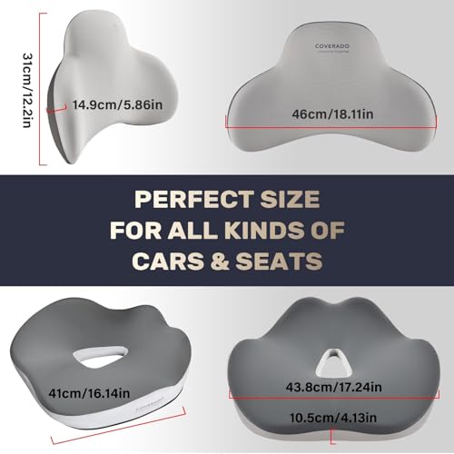 Image of Coverado Seat Cushion and Lumbar Support Pillow for Car Office Chair, Ergonomic Memory Foam Desk Chair Cushion Back Support Pillow, Sciatica & Back & Tailbone Pain Relief Cushion