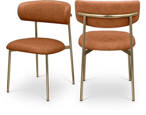 Meridian Furniture 759Cognac-C Lupita Collection Modern | Contemporary Dining Chair with Soft Vegan Leather, Metal Frame, Set of 2, 21.5" W x 23" D x 31.5" H, Cognac, Set of 2