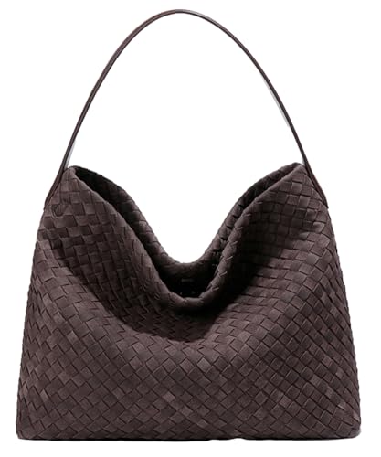 Woven Bags Women Slouchy Woven Suede Tote Bag Trendy Suede Hobo Purse Vintage Satchels Handbag for Work Travel