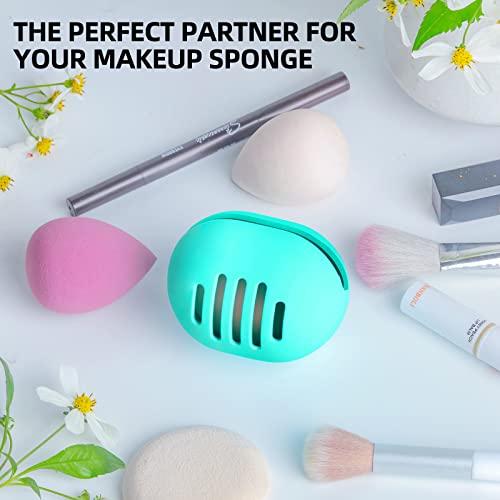 Makeup Sponge Holder Convenient Vented Silicone Beauty Blender Holder, Reusable Make Up Sponge Travel Case, Separate Compartment Sanitary Portable Makeup Sponge Case For Daily And Travel(Tiff Blue) #TOP5