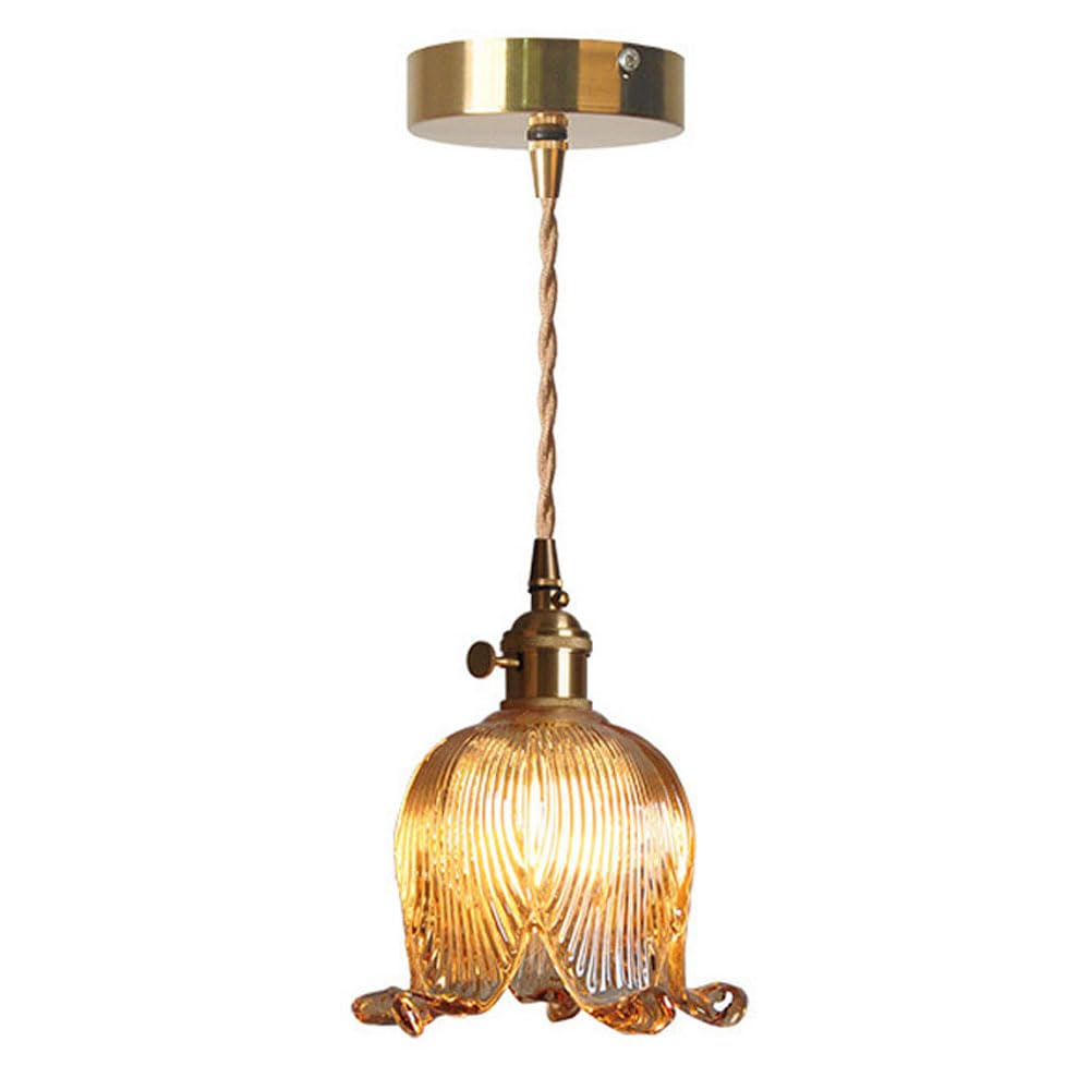 Bursztynowa lampa wisząca w kształcie kwiatu z kloszem szklanym, żyrandol w stylu retro nordyckim, podstawa E26/E27, mosiężny uchwyt lampy wiszącej 39 cali, regulowany do jadalni,