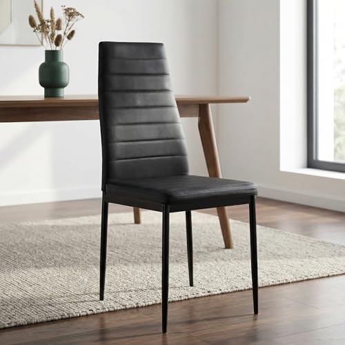 Lot 6 chaises salle à manger PU noir, 120 kg LEADZM
