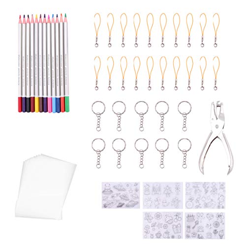 Láminas termorretractiles con perforadora y lápices para diseñar llaveros artesanales