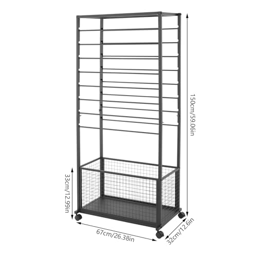 Image of CNCEST Double-Sided 16-Layer Ribbon Holder Organizer Rack,Free Standing Mobile Ribbon Holder,Metal Ribbon Stand Organizer Ribbon Storage Shelf for Craft Room,Wrapping Paper (Black,26.4x12.6x59.06in)