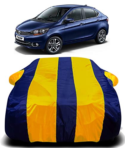 Image of Waterproof Car Cover with Ultra Surface Body Protection (Yellow Stripes) (Tata Tigor New 2019)