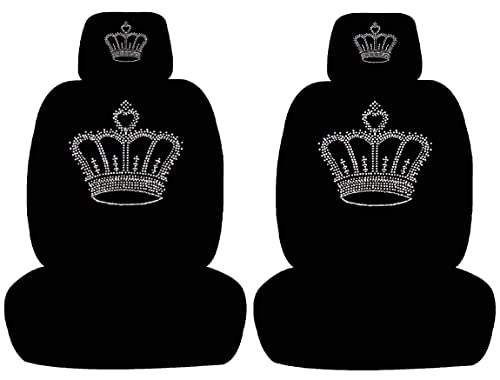 ALLBrand Universal Fit Car Truck Crystal Bling Rhinestone Studded Low Back Front Bucket Seat Covers with Headrest Covers - Pack of 4 (Crown/Black)