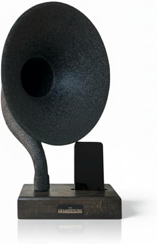 Gramophone Phone Speaker & Amplifier, Vintage Wooden Phone Dock for iPhone & Android, Passive Non-Electric Sound Booster, Unique Home Decor, Personalized Gift for Dad & Housewarming