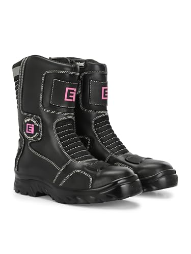 Image of Eego Italy Women's Biker boot /Motorcycle riding boot, real leather upper & anti slip sole with steel toe protection, padded socks, 3M Reflectors,lace free, with rubber gear protector