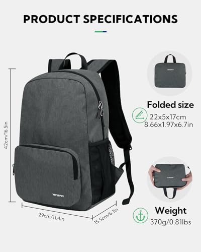 Waterfly 20L Foldable Backpack Daypack: Packable Travel Backpack Folding Rucksack Lightweight for Hiking City Walk Men Women - Image 2