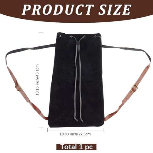 Image of GORGECRAFT Medieval Backpack Black Drawstring Fibre Bag with PU Leather Straps and Alloy Clasps Portable Pouch for Viking LARP Renaissance Outdoor Activities Cosplay Gym Workout Hiking 18x10.8 inch