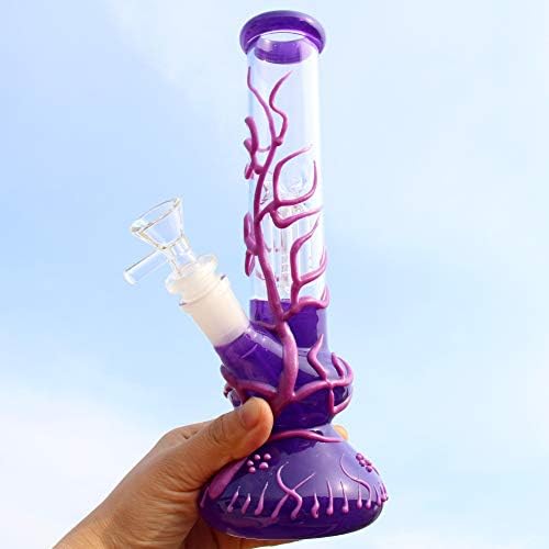 Purple Bong Glow in The Dark Glass Bong with Tornado percolate, Small Glass Bongs with 14.5mm Water Bong Bowl Glass Pipe for Smoking Pipe Hookah Bong Pipe