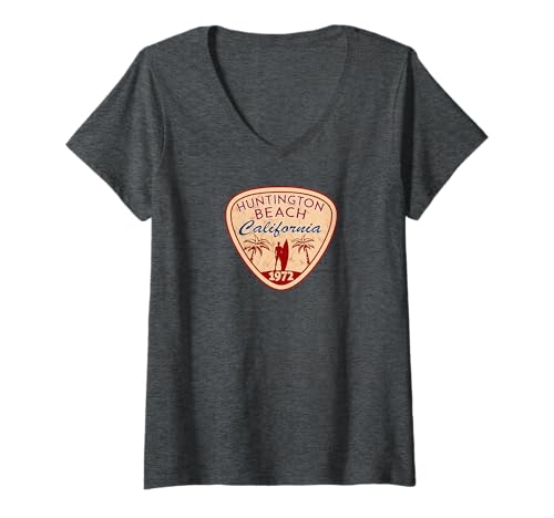 Damen Huntington Beach T-Shirt California Tee Surfen Surf T-Shirt mit V-Ausschnitt