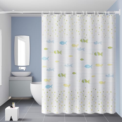 Sumneo Rideau de douche résistant à la moisissure - Design moderne à motifs - En PEVA imperméable - Avec 12 crochets - 200 x 180 cm - Poisson