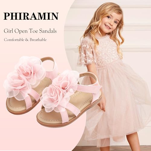 Image of PHIRAMIN Toddler Girl Sandals - Flower Girl Dress Shoes Open Toe Little Kid Wedding Party