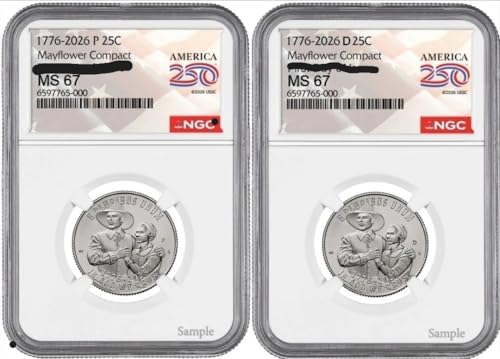 2026 Mayflower Compact Quarter, NGC MS67, P and D Mint Mark, 2 Coin Set, Collectible Coins image 3