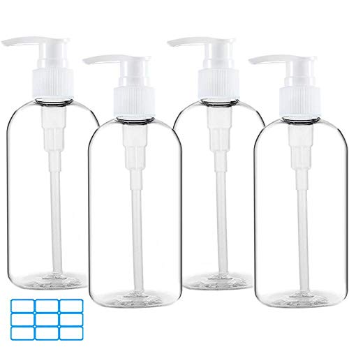 Empty Plastic Pump Bottles Dispenser 4 Pack 16oz/500ml Portable Clear BPA-Free Cylinder Shampoo Lotion Hand Pump Bottle Durable Refillable Containers for Massage Oil, Liquid Soap
