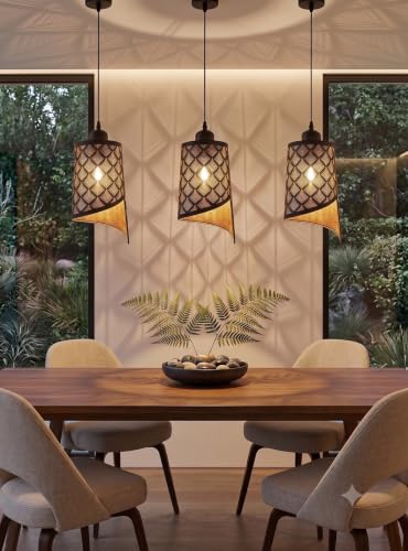 Image of DarkVision Metal Pendant Hanging Light with Tree Cutout Design Ceiling Lamp for Indoor Vintage Lighting Fixture for Dining Room, or Living Room and Home Decor (with Bulb)