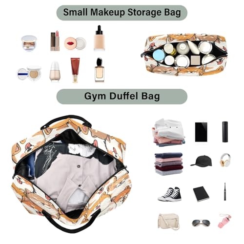 Travel Duffle Bag Weekender Bags Overnight Bag with Toiletry Bag Gym Duffel Bag Orange Black Corgi Line for Travel Business Trips Sport4