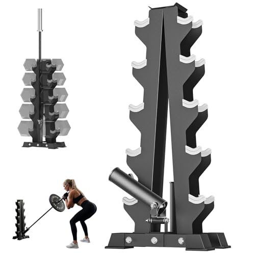 Image of A-Frame Dumbbell Stand, Dumbbell Barbell Storage & T Bar Row for Home Gym