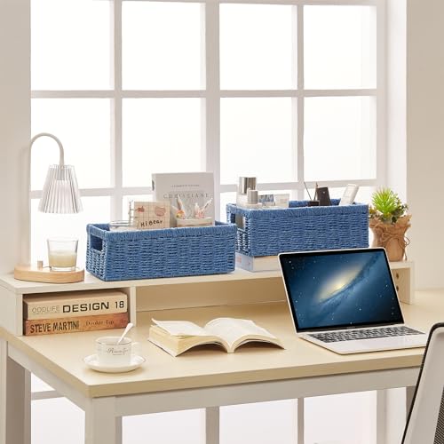 Vagusicc Wicker Storage Basket, Paper Rope Wicker Baskets with Handles, Toilet Paper Basket for Toilet Tank Top, Small Wicke Baskets for Organizing Shelves, 2-Pack, Blue by Vagusicc - Image 5