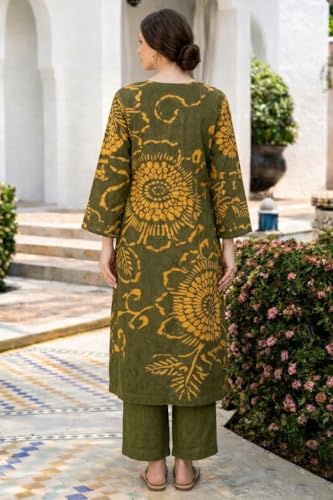 Image of ANNI Designer Kurta Set for Women Erode Rayon Printed | Kurti Set for Woman | Kurta Palazzo 2 Piece Outfit | Band Collar 3 /4 Sleeve A-Line Fit Ethnic Dress Stylish Kurta Sets for Women Clothing